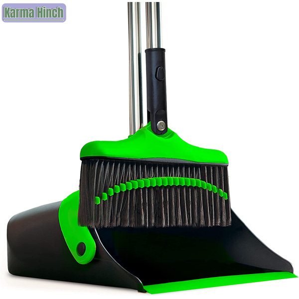 KarmaHinch Broom And Dustpan Set With Long Handle Kitchen Brooms And Stand Up Dust Pan Magic